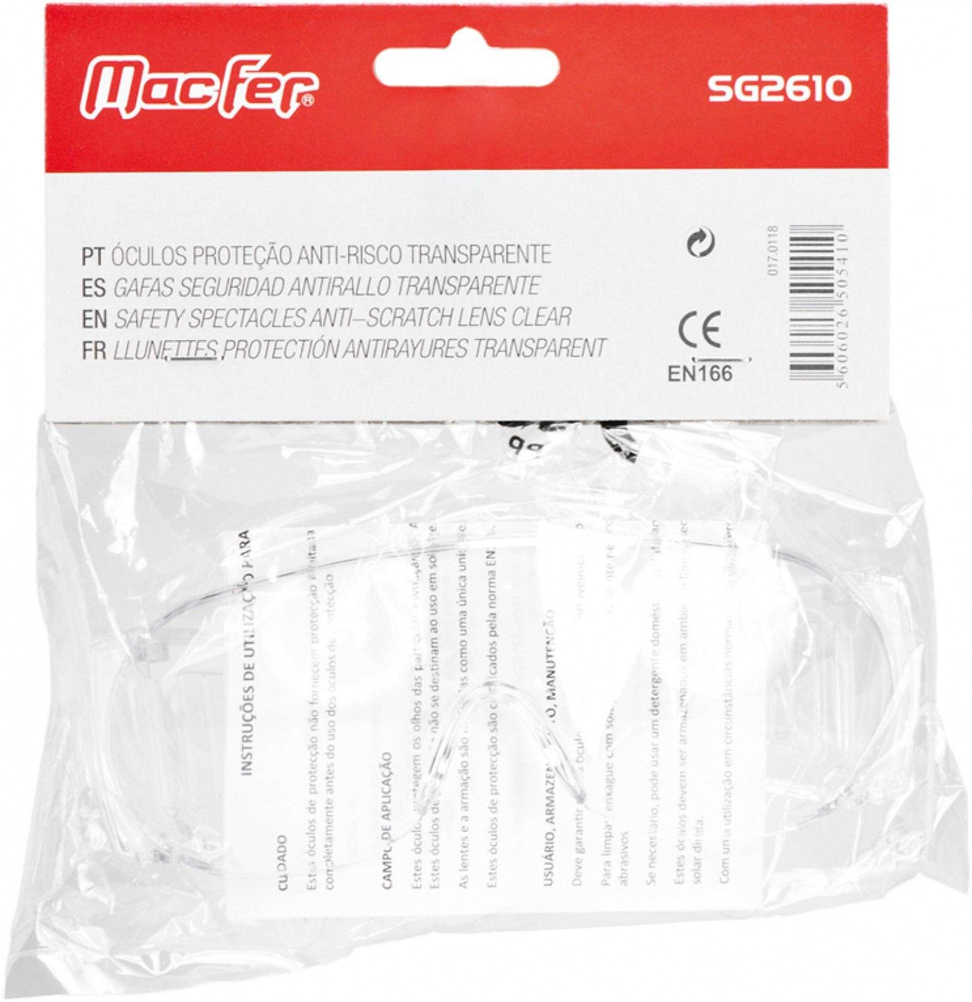 Óculos proteção anti-risco MacFer SG2610 trans. refª 017.0118 MACFER
