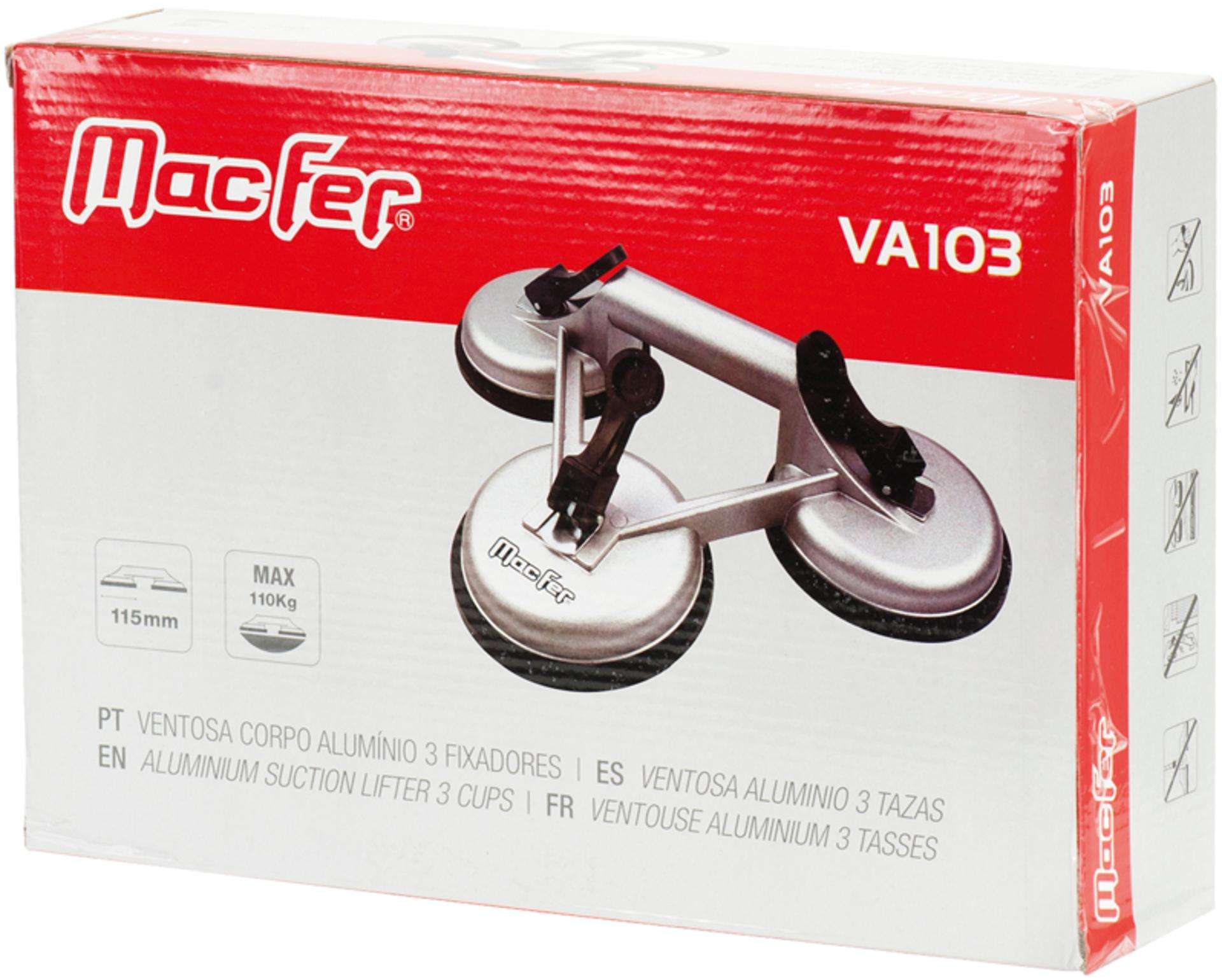 Ventosa corpo alumínio 3 fixadores MacFer VA103 115mm refª 017.0009 MACFER