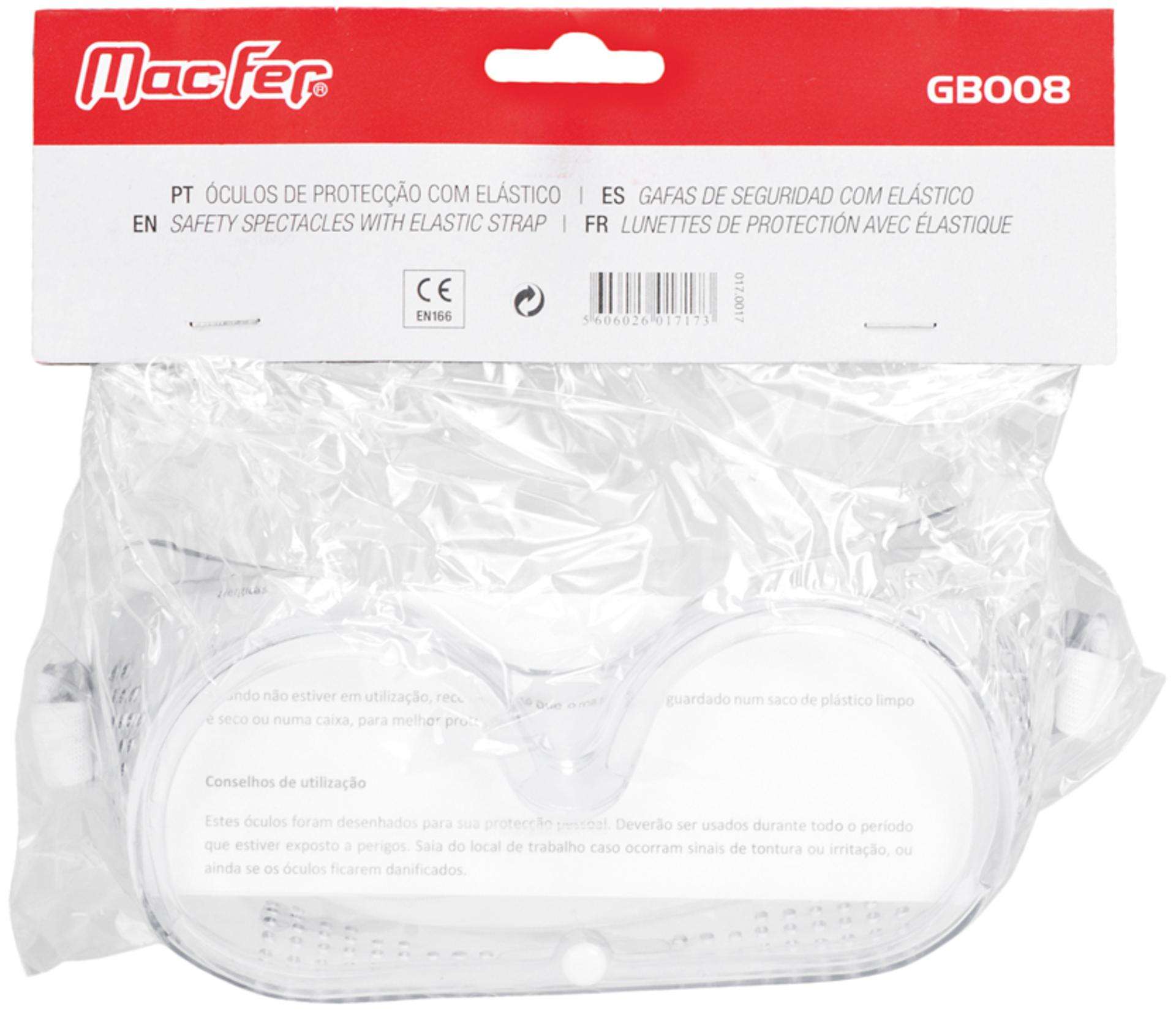 Óculos prot. c/ elástico MacFer GB008 trans. refª 017.0017 MACFER