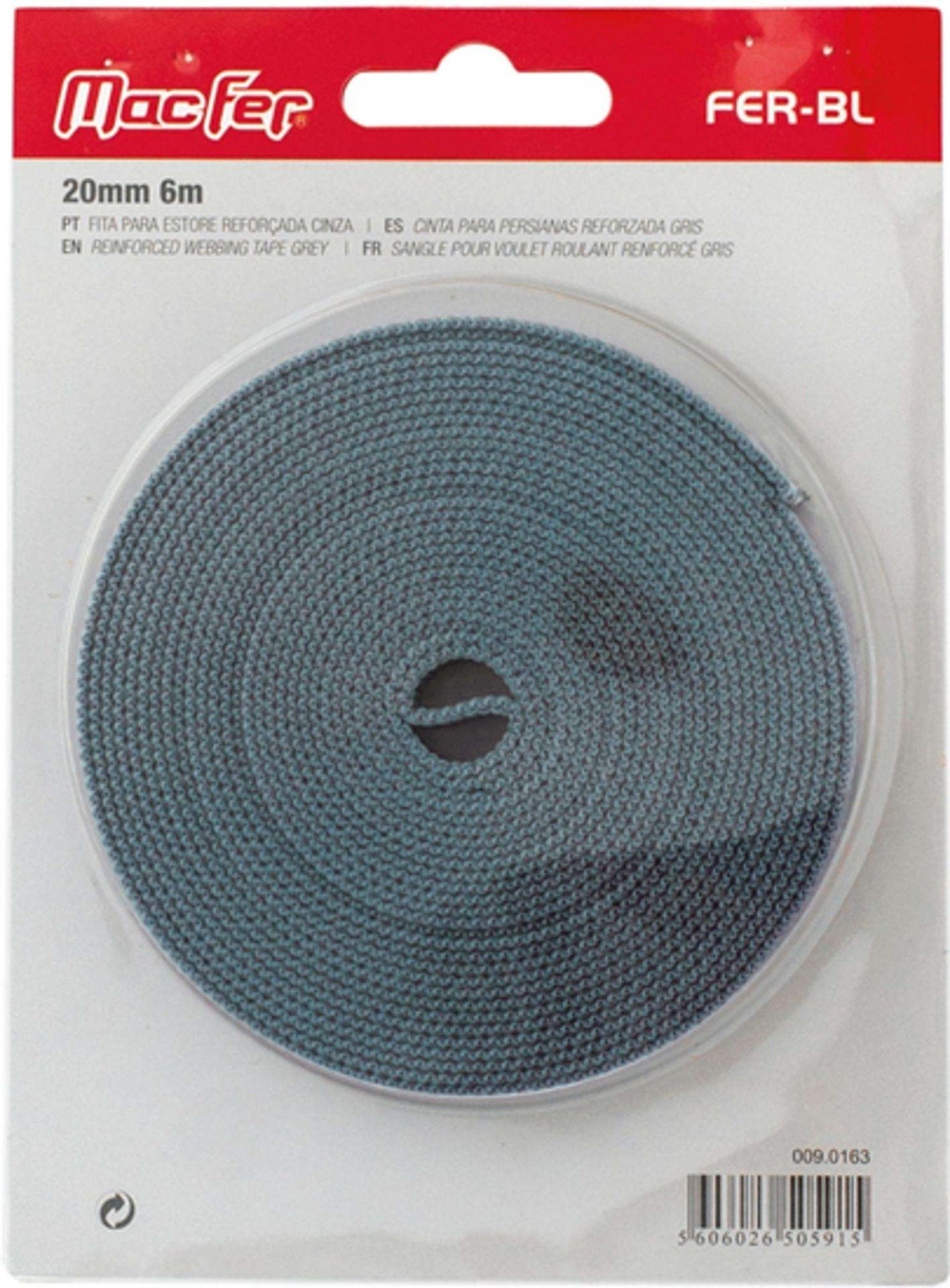 Fita p/ estore reforçada FER-BL 20mm 6m cinza refª 009.0163 MACFER