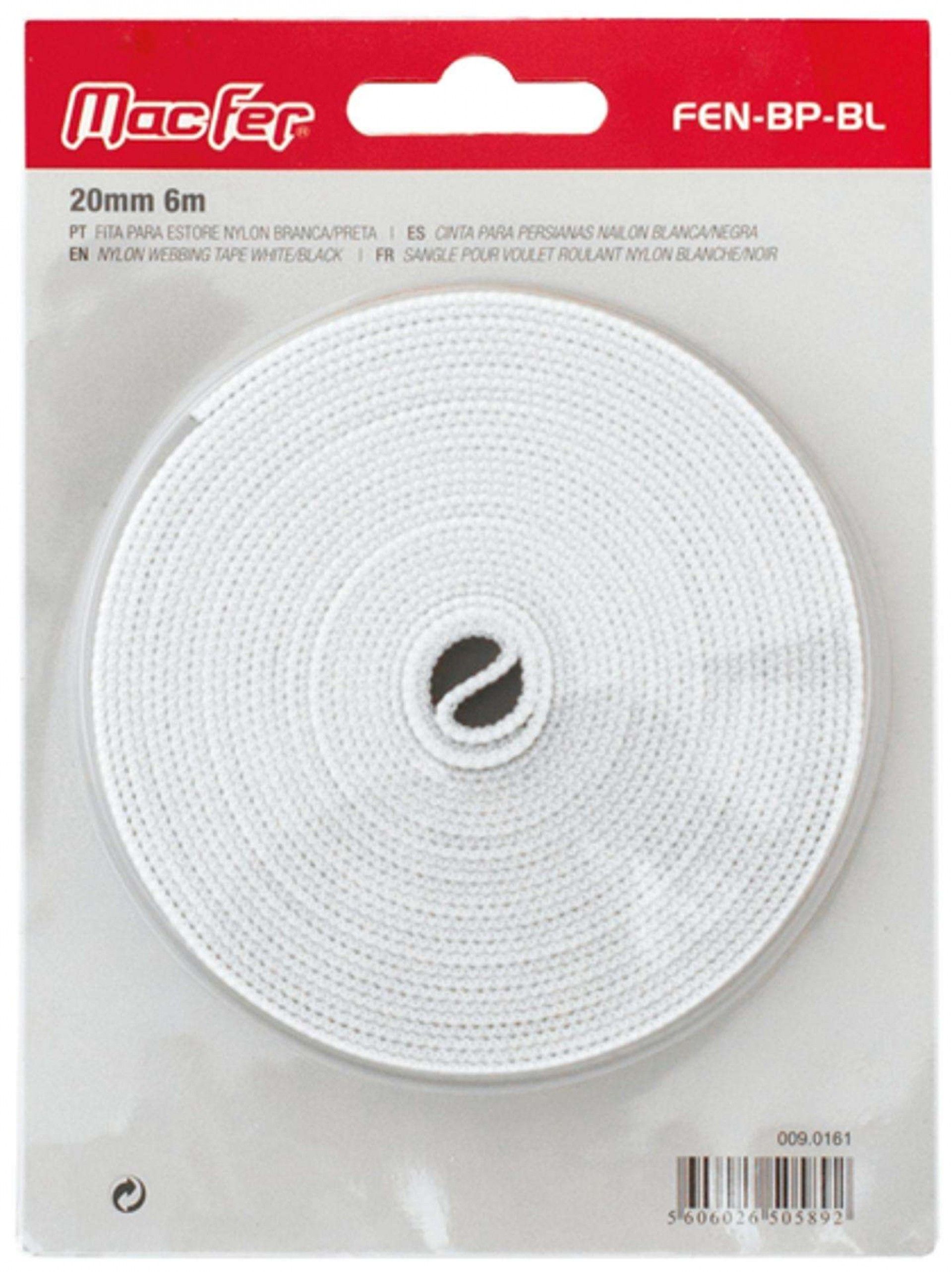 Fita p/ estore nylon FEN-BP-BL 20mm 6m branca/ preta refª 009.0161 MACFER