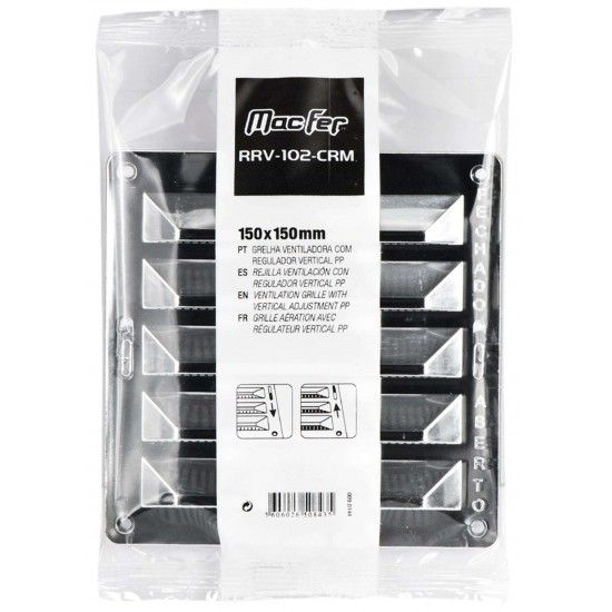 Grelha ventiladora com regulador vertical PP RRV-102-CRM 150x150mm cromada ref� 009.0144 MACFER