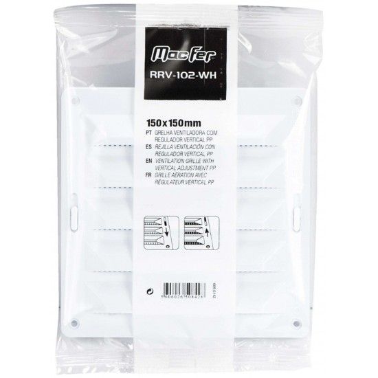 Grelha ventiladora com regulador vertical PP RRV-102-WH 150x150mm branca ref� 009.0143 MACFER