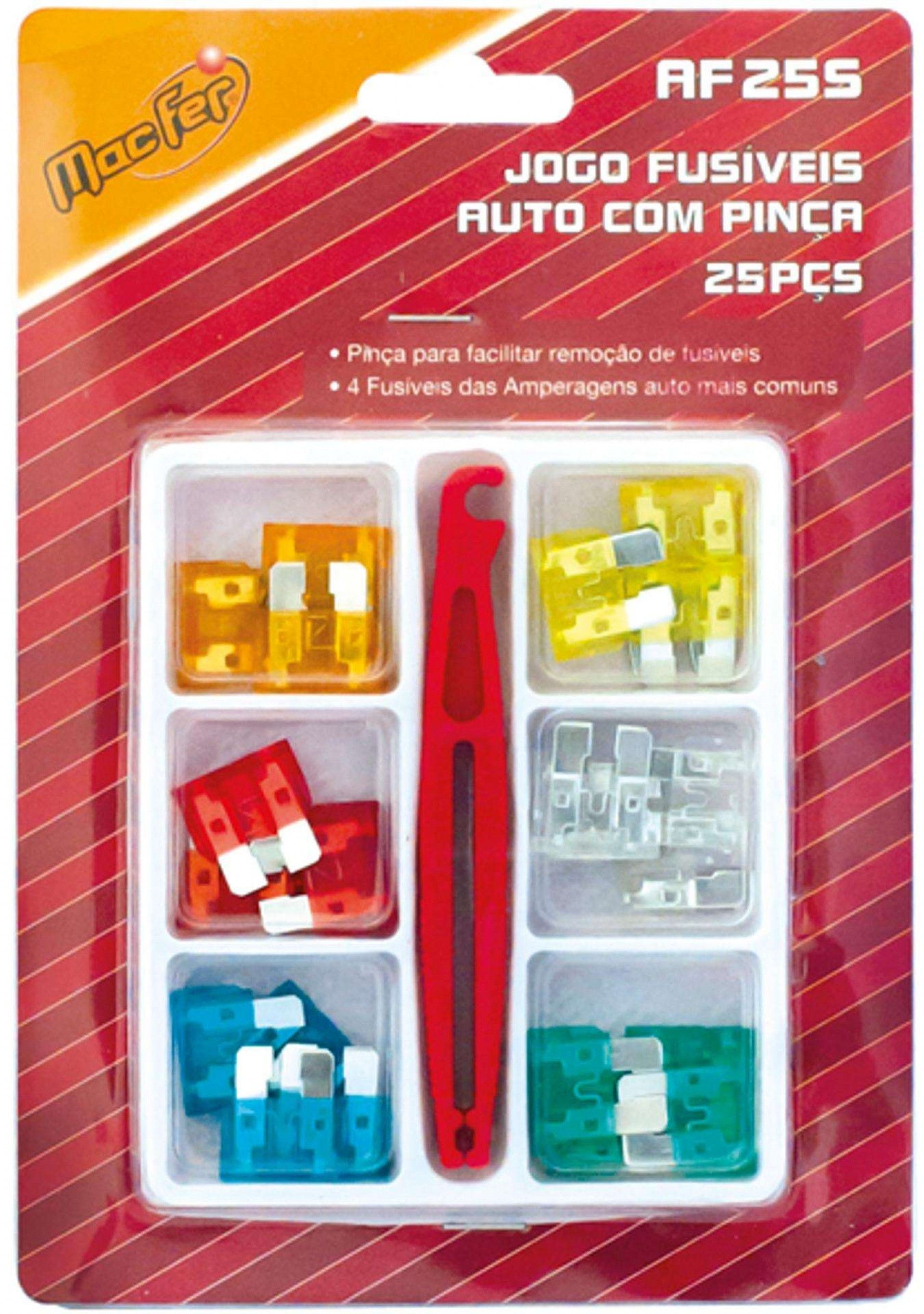 Kit fusíveis auto c/ pinça MacFer AF25S 25pçs refª 009.0014 MACFER