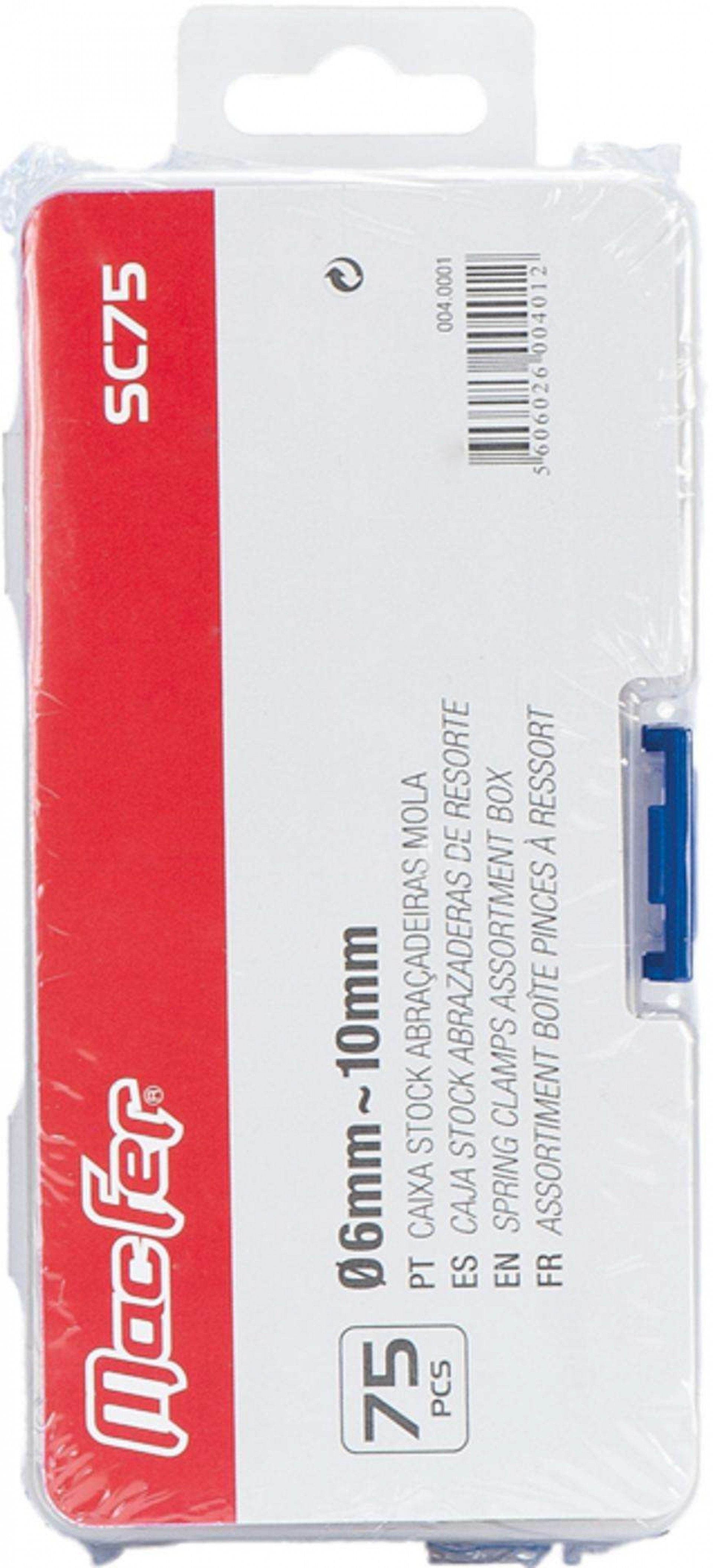 Caixa stock abraçadeiras mola 6-10mm 75pç Refª 004.0001 MACFER