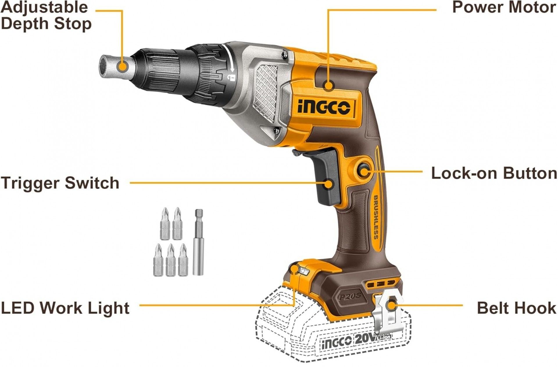 Aparafusadora 20V brushless 30Nm Gesso Cartonado refª CDSLI20428 IngCo