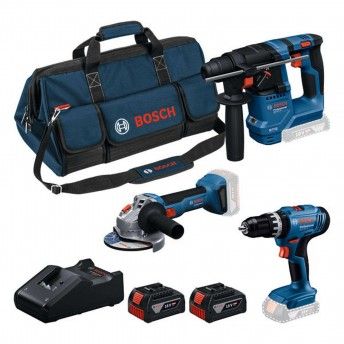 Kit Aparafusadora GSB 18v-25 + Martelo GBH 18V-18 + Rebarbadora GWS 18V-25 + 2 Baterias 4.0Ah + car Kit Aparafusadora GSB 18v-25 + Martelo GBH 18V-18 + Rebarbadora GWS 18V-25 + 2 Baterias 4.0Ah + car