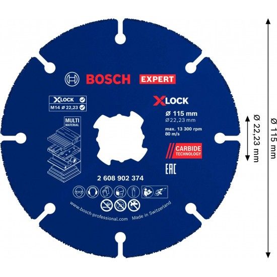 Disco abrasivo de carboneto EXPERT Multi Material, 115 x 22,23 mm, X-Lock refª 2608902374 BOSCH Disco abrasivo de carboneto EXPERT Multi Material, 115 x 22,23 mm, X-Lock refª 2608902374 BOSCH