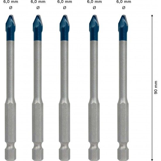 Conjunto de brocas EXPERT HEX-9 Hard Ceramic, 6 x 90 mm, 5 unid refª 2608902316 BOSCH Conjunto de brocas EXPERT HEX-9 Hard Ceramic, 6 x 90 mm, 5 unid refª 2608902316 BOSCH