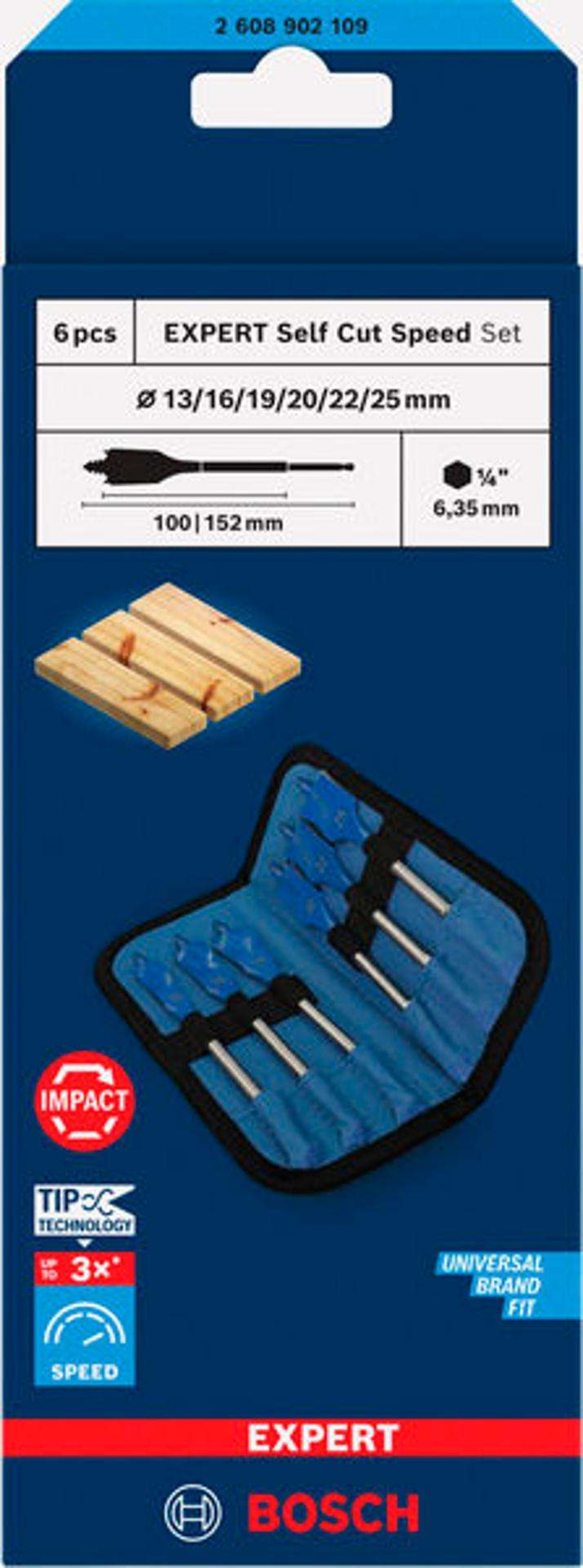 Conjunto de brocas planas EXPERT Self Cut Speed Spade, 13/16/19/20/22/25, 6 unid refª 2608902109 BOS