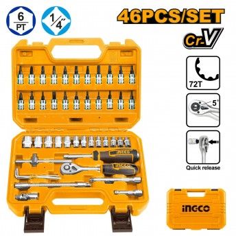 Jogo chave roquete 46pcs cr-v1-4" refª HKTS14462 Ingco Jogo chave roquete 46pcs cr-v1-4" refª HKTS14462 Ingco