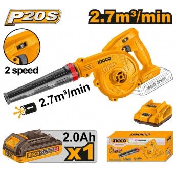 Soprador 20v + bat 2ah + ca refª CABLI200181E Ingco Soprador 20v + bat 2ah + ca refª CABLI200181E Ingco