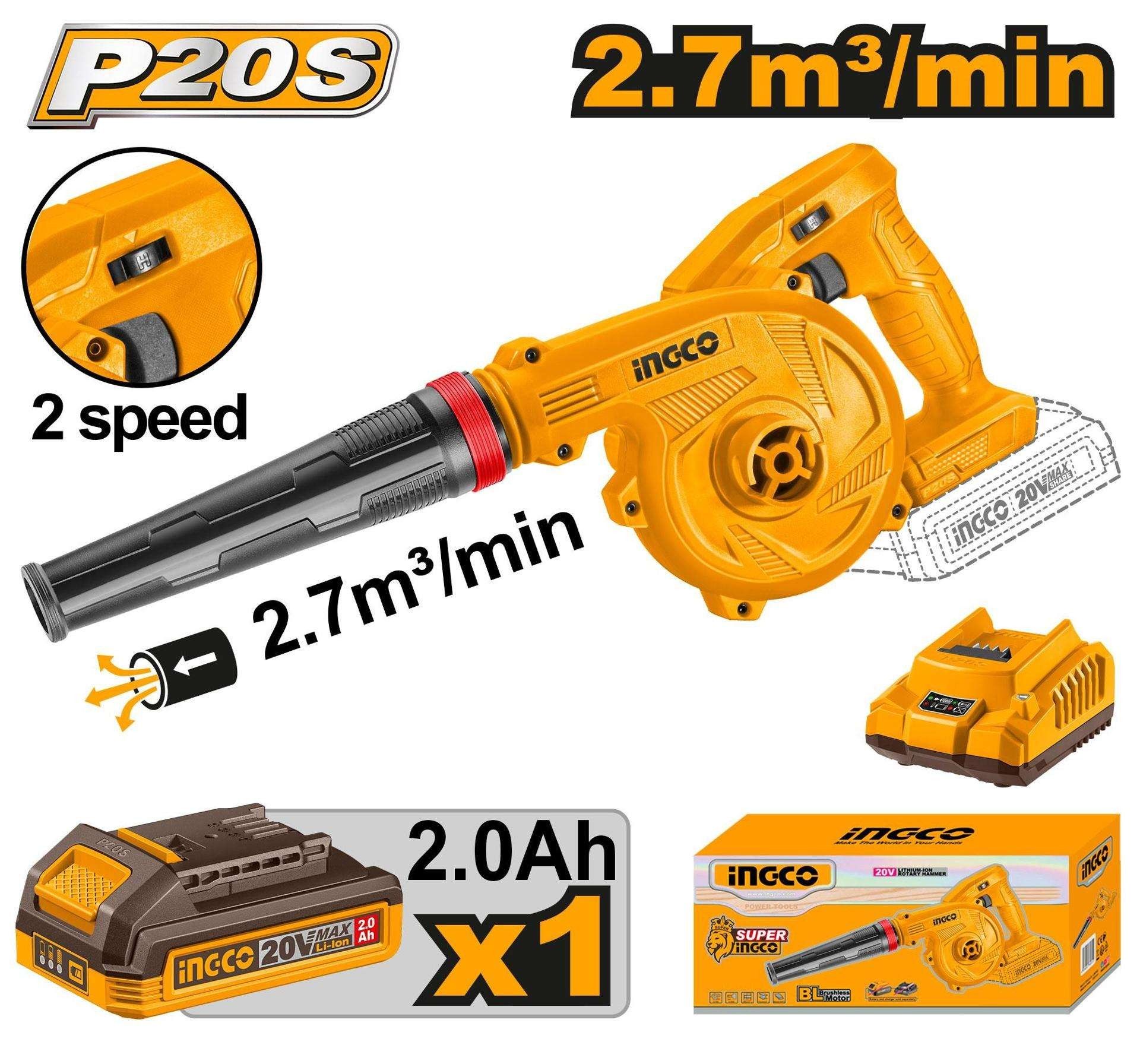 Soprador 20v + bat 2ah + ca refª CABLI200181E Ingco