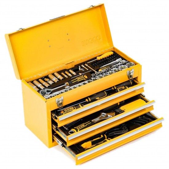 Conjunto 132 ferramentas com mala metálica 4 gavetas refª HTCS221321 IngCo Conjunto 132 ferramentas com mala metálica 4 gavetas refª HTCS221321 IngCo