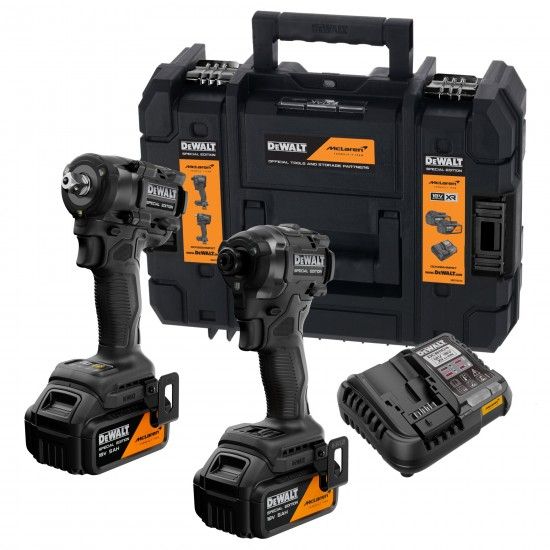 Aparafusadora DCF86 + Ch Impact DCF92M + 2 Bat 5.0Ah McLaren edition refª DCK2224MP2T-QW DEWALT Aparafusadora DCF86 + Ch Impact DCF92M + 2 Bat 5.0Ah McLaren edition refª DCK2224MP2T-QW DEWALT