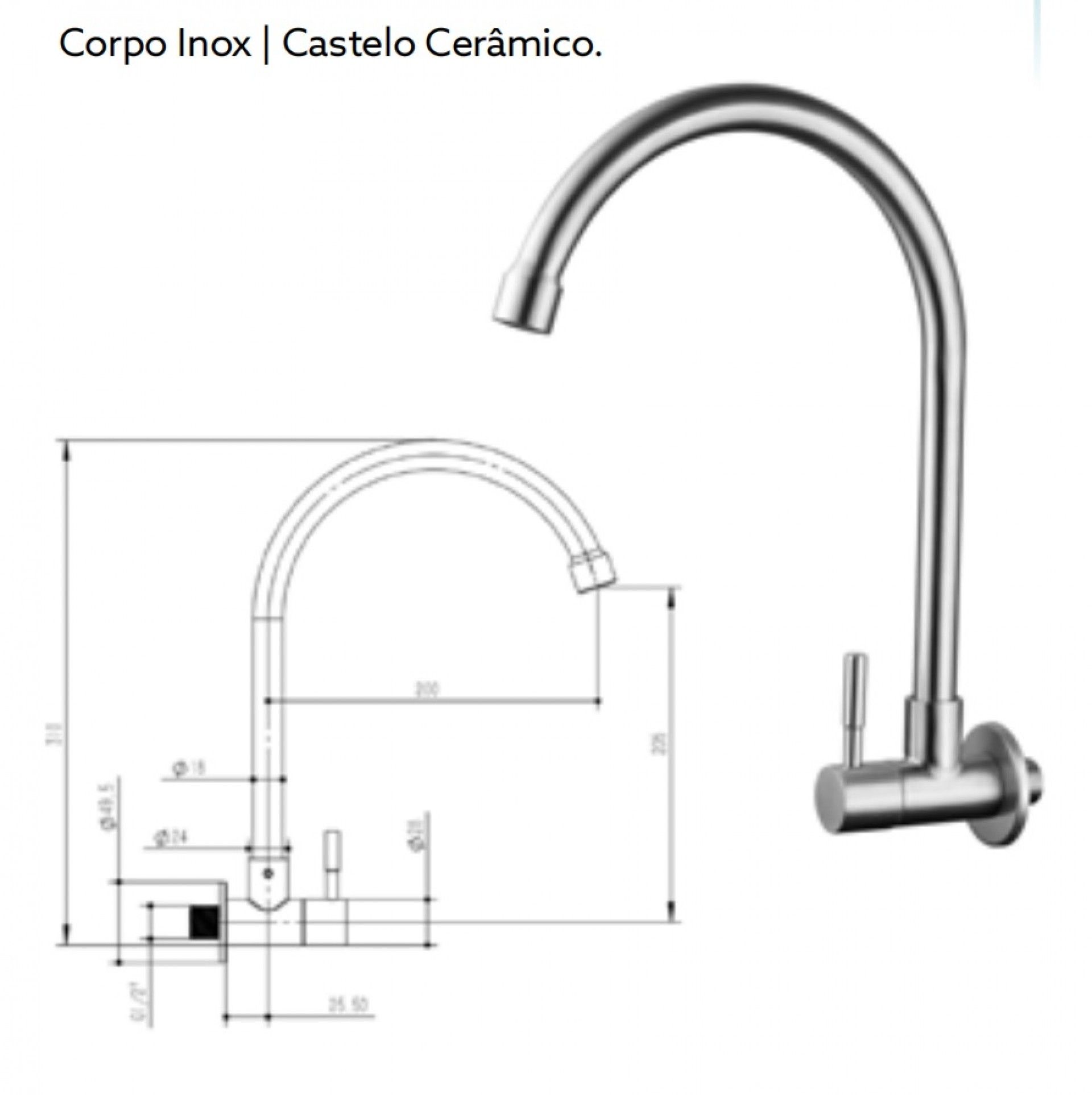Monocomando parede 1 agua c/bica superior refª 010561 Marta