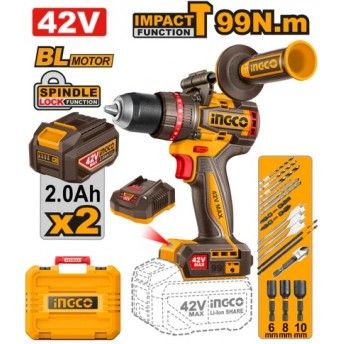 Aparafusadora imp. 42v brushless + 2bat 2ah + ca +mala refª CIDLI429982E Ingco Aparafusadora imp. 42v brushless + 2bat 2ah + ca +mala refª CIDLI429982E Ingco