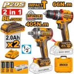 Pack Aparafusadora + Chave impacto + 2bat 2Ah + carregador + mala refª CKLI20286E Ingco Pack Aparafusadora + Chave impacto + 2bat 2Ah + carregador + mala refª CKLI20286E Ingco