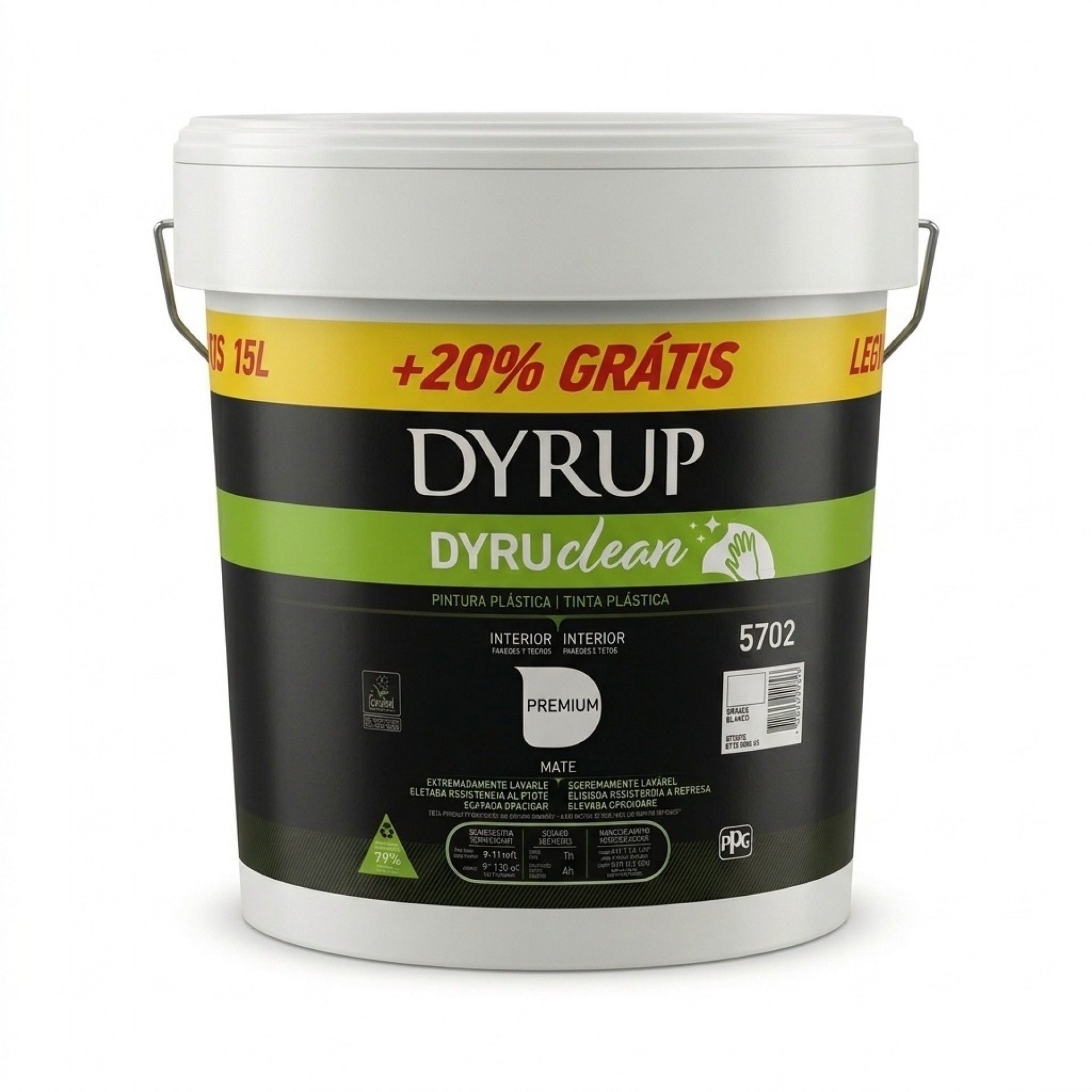 Tinta DyruClean Promo 15+3L Branco Mate refª 5702-800-15 DYRUP
