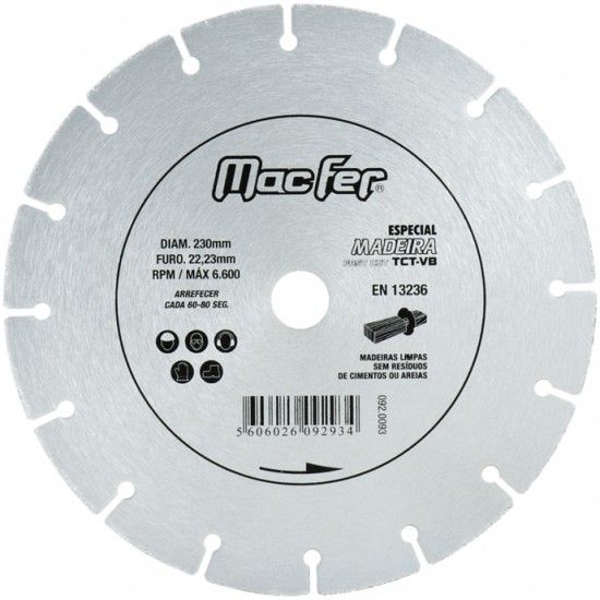 Disco diamantado p/madeira 115mm refª 092.0291 MACFER Disco diamantado p/madeira 115mm refª 092.0291 MACFER