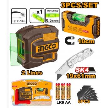 Kit Nivel Laser 2 Linhas + Mini N�vel Manual + X-acto ref� COSLL251002 Ingco