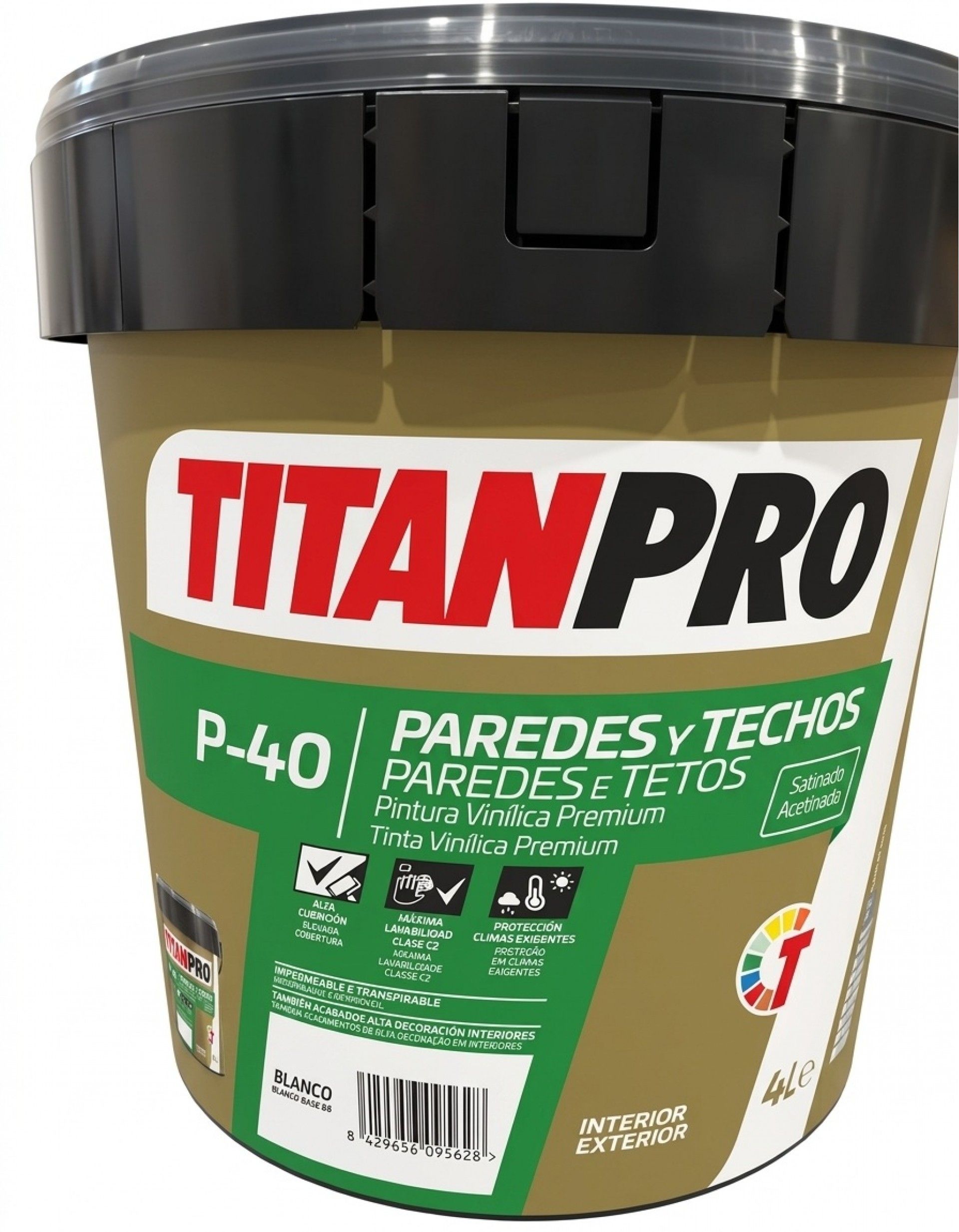 TitanPro P-40 paredes e tetos acetinada Branco 4L refª 5985082 Titan