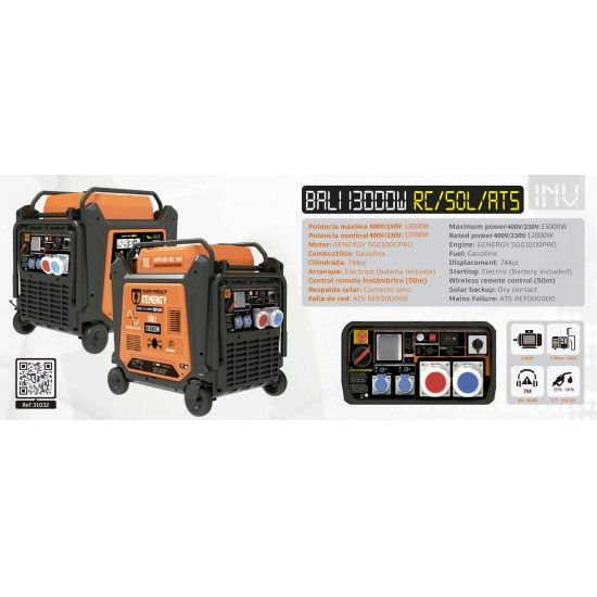Gerador mono/trif�sico Bali 13000W RC-SOL-ATS ref� 31032 Genergy