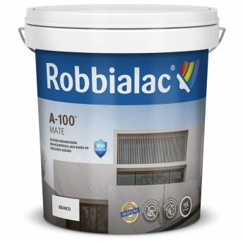 Tinta 100% acrilica A-100 Branco Mate 15L refª 190-0001_15L Robbialac Tinta 100% acrilica A-100 Branco Mate 15L refª 190-0001_15L Robbialac