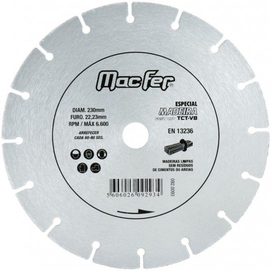 Disco diamantado p/madeira 125mm refª 092.0292 MACFER Disco diamantado p/madeira 125mm refª 092.0292 MACFER
