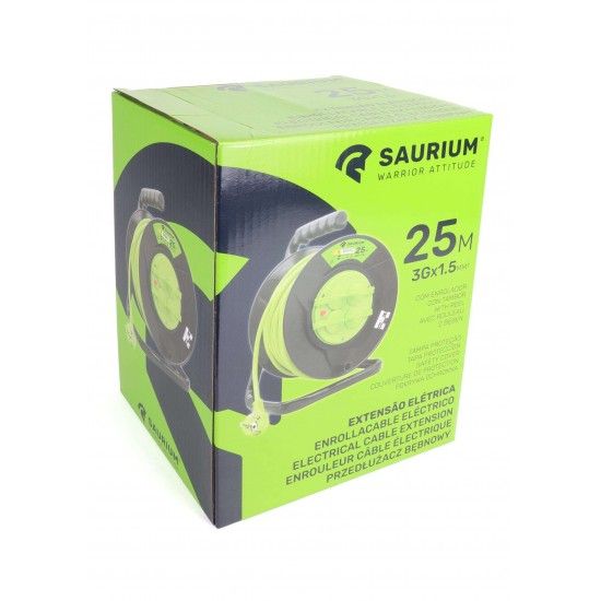 Extensão Elétrica, com Enrolador, 25m, 3G x 1,5mm² refª 89297 SAURIUM Extensão Elétrica, com Enrolador, 25m, 3G x 1,5mm² refª 89297 SAURIUM