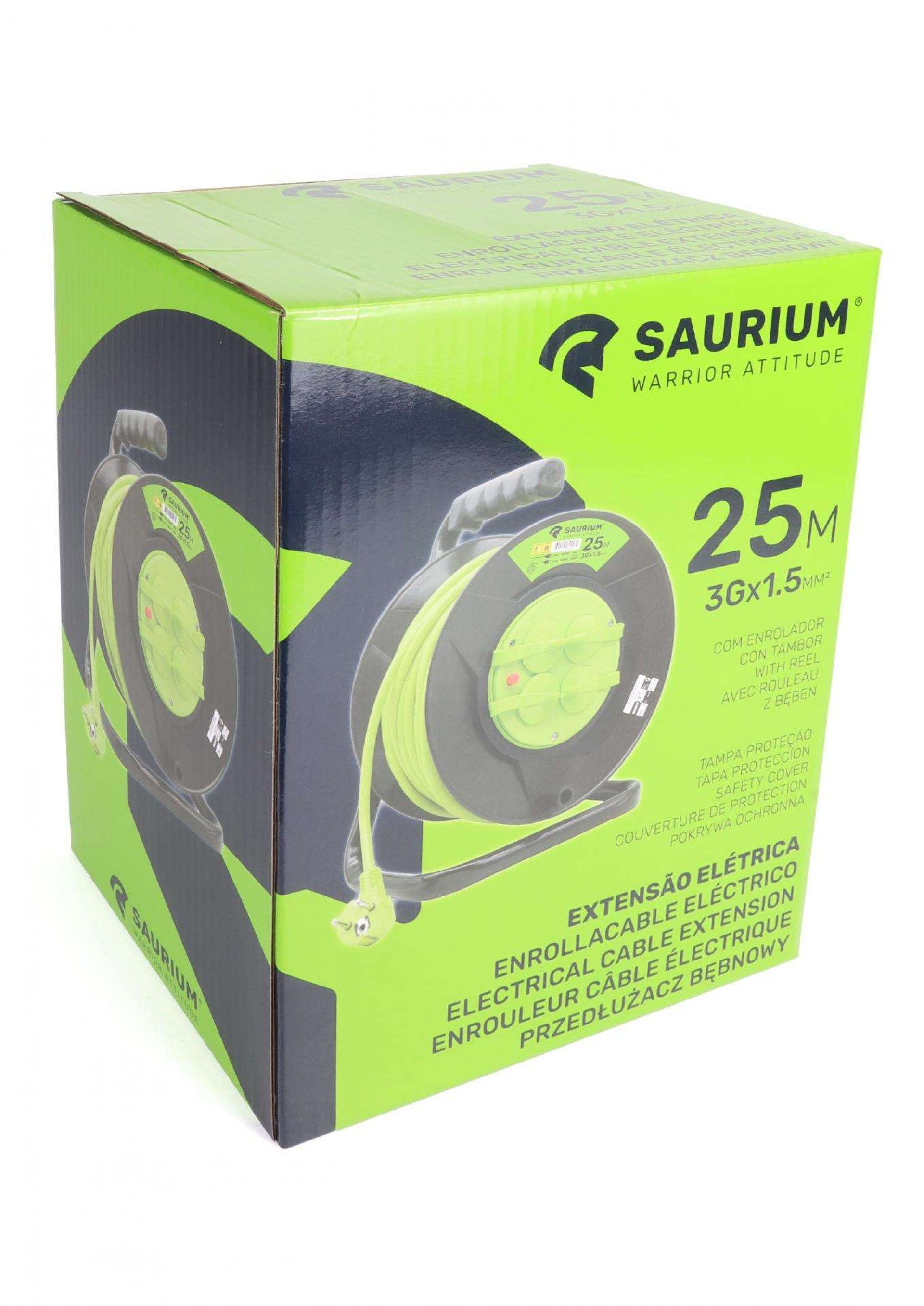 Extensão Elétrica, com Enrolador, 25m, 3G x 1,5mm² refª 89297 SAURIUM