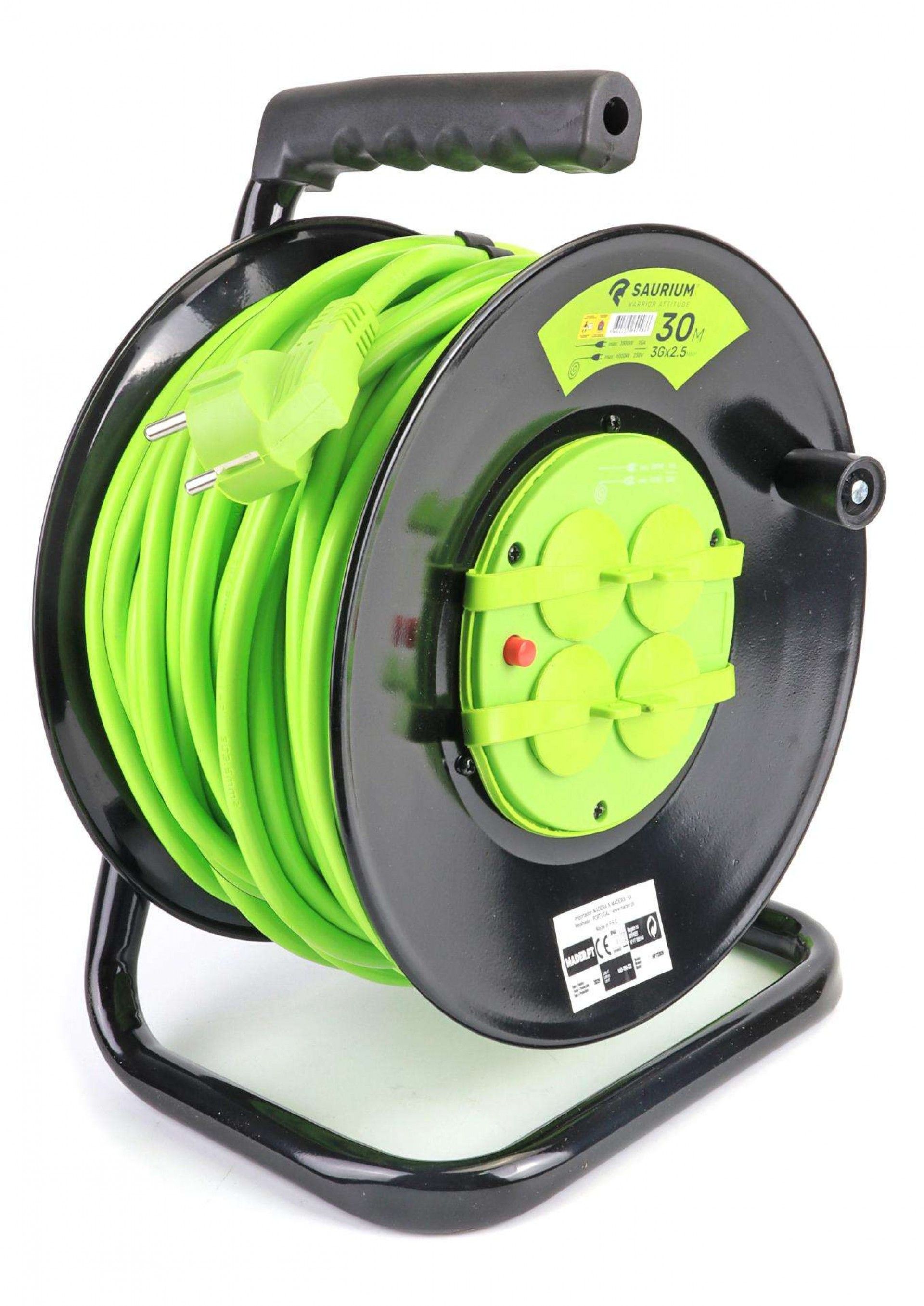 Extensão Elétrica, Enrolador Metálico, com Tampas, 30m, 3G x 2,5mm² refª 89298 SAURIUM