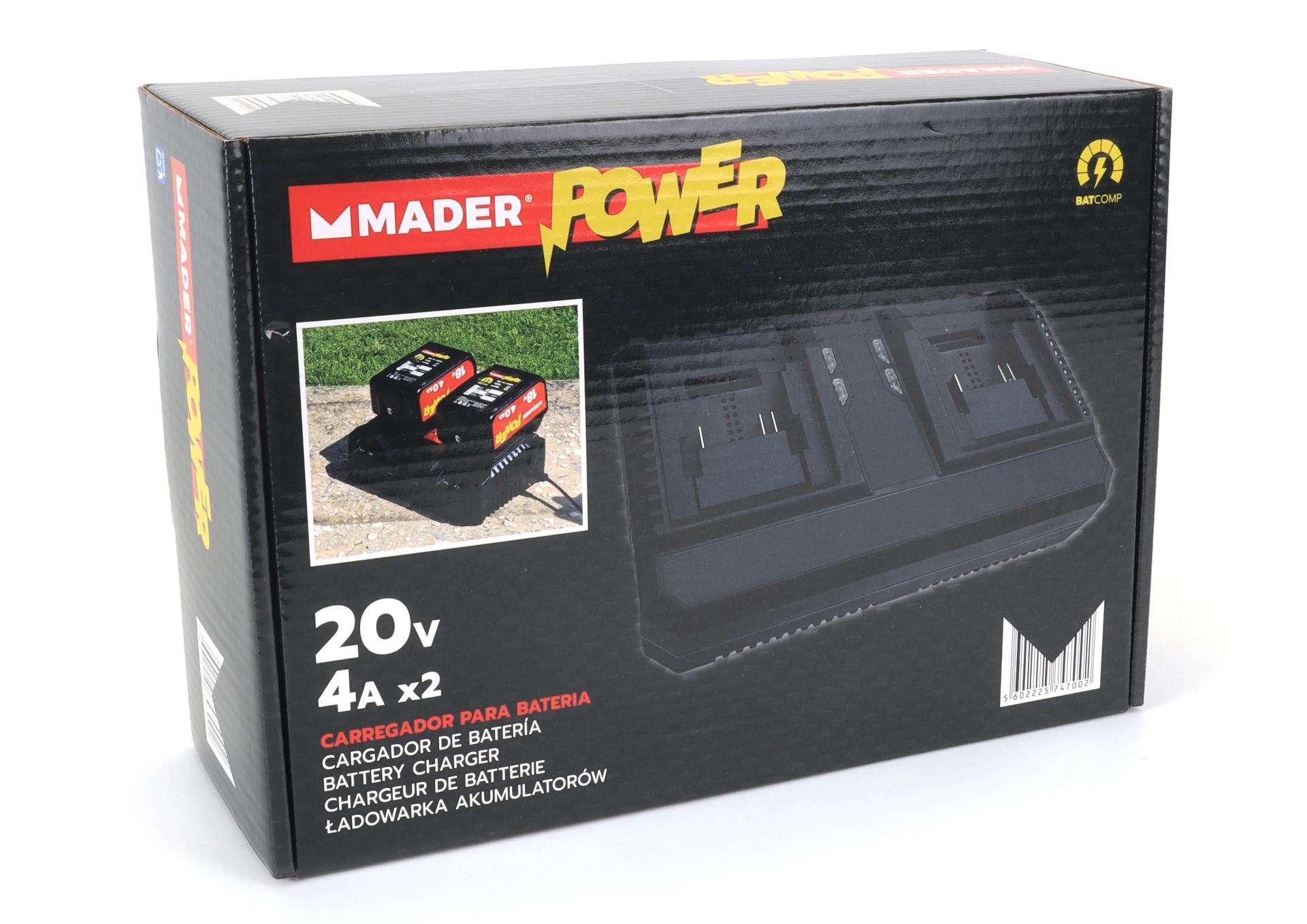 Carregador para Bateria, Duplo, 20V, 2x4A - MADER POWER® refª 74700 MADER