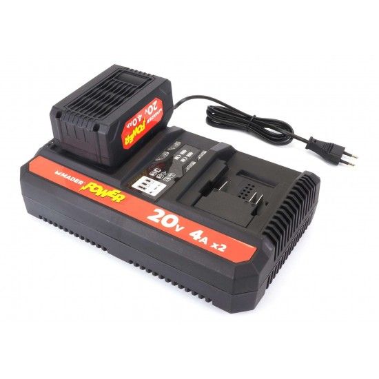 Carregador para Bateria, Duplo, 20V, 2x4A - MADER POWER® refª 74700 MADER Carregador para Bateria, Duplo, 20V, 2x4A - MADER POWER® refª 74700 MADER