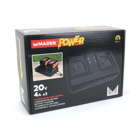 Carregador para Bateria, Duplo, 20V, 2x4A - MADER POWER® refª 74700 MADER Carregador para Bateria, Duplo, 20V, 2x4A - MADER POWER® refª 74700 MADER