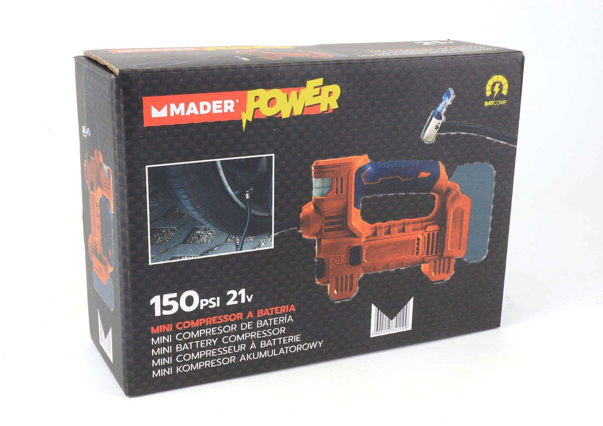Mini Compressor, a Bateria, 21V, 150PSI - MADER POWER® refª 74110 MADER