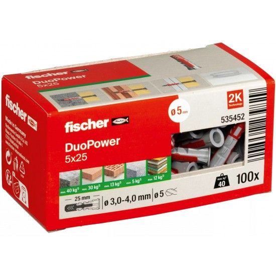 Bucha DuoPower 5x25mm 100pç refª 535452 FISCHER Bucha DuoPower 5x25mm 100pç refª 535452 FISCHER