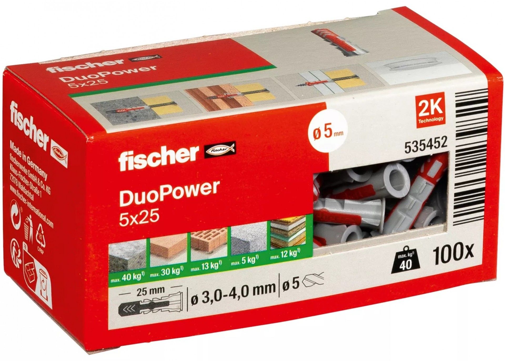 Bucha DuoPower 5x25mm 100pç refª 535452 FISCHER
