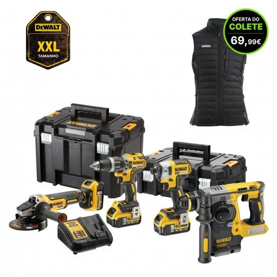 KIT Aparafusadoras DCD796 + DCF887 + Rebarbadora DCG405 + Martelo DCH273N c/3 baterias 5.0Ah e 2 mal KIT Aparafusadoras DCD796 + DCF887 + Rebarbadora DCG405 + Martelo DCH273N c/3 baterias 5.0Ah e 2 mal