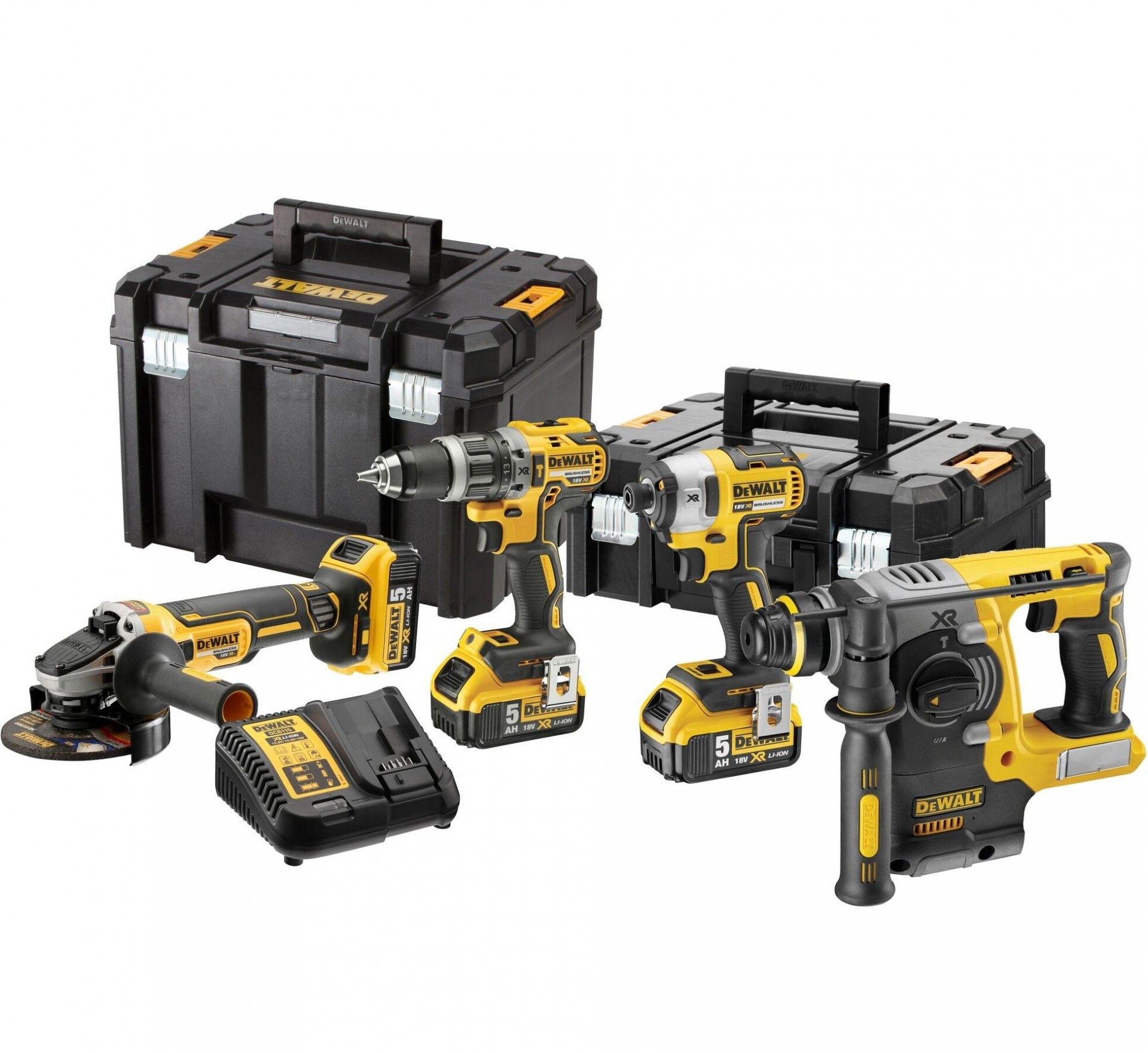 KIT Aparafusadoras DCD796 + DCF887 + Rebarbadora DCG405 + Martelo DCH273N c/3 baterias 5.0Ah e 2 mal