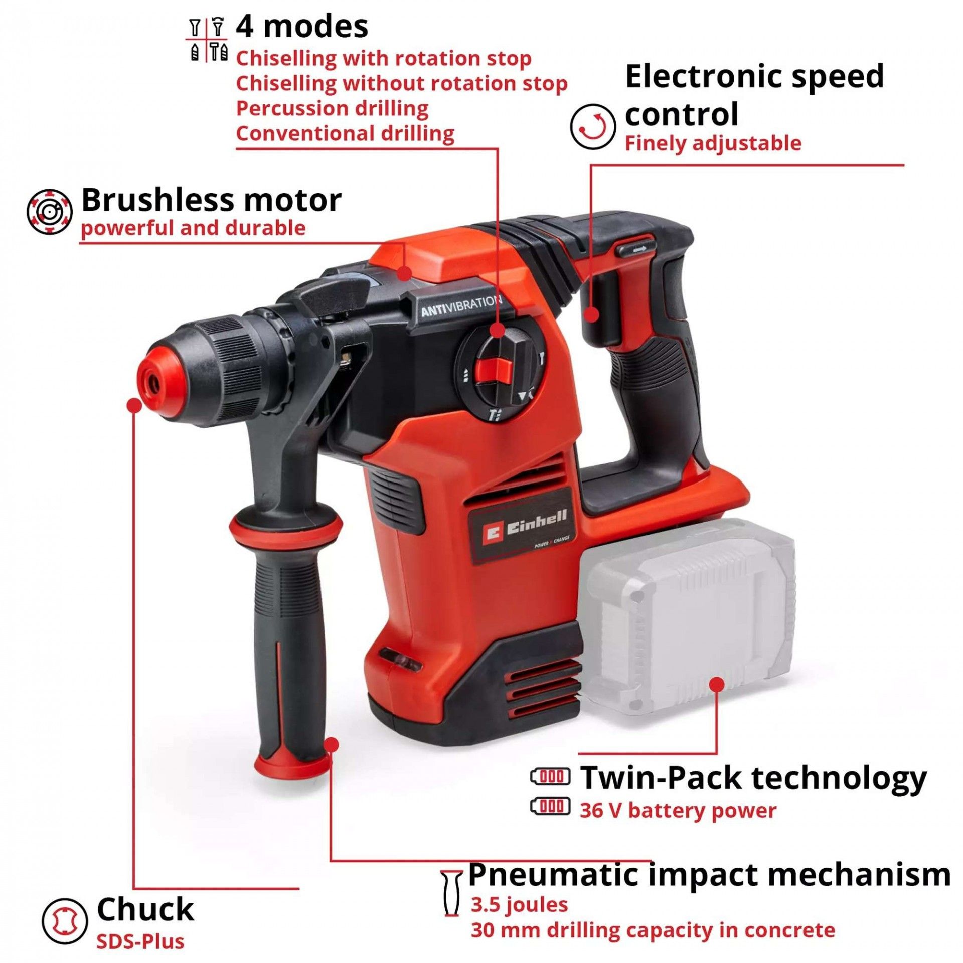 Martelo Perfurador TP-HD 36/30 Li BL +4 refª 4513983 Einhell