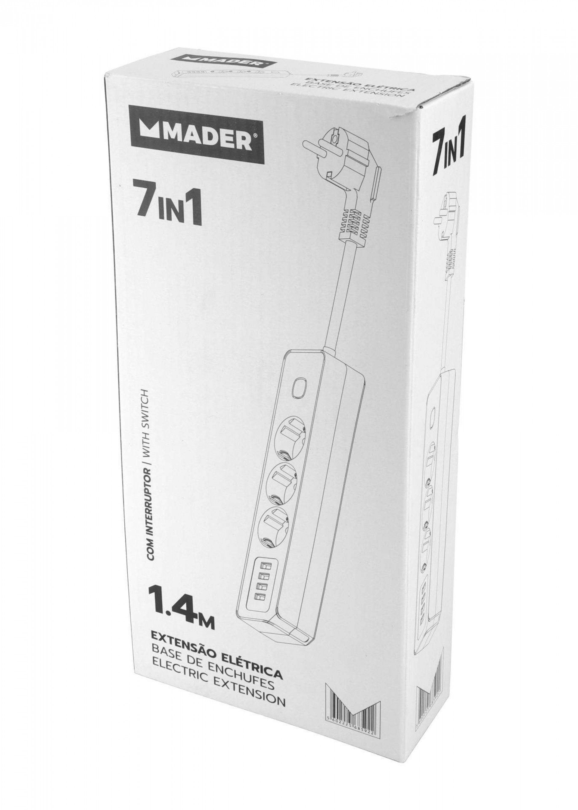 Extensão Elétrica, 7IN1, 1.4m refª 68592 MADER