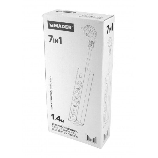 Extensão Elétrica, 7IN1, 1.4m refª 68592 MADER Extensão Elétrica, 7IN1, 1.4m refª 68592 MADER