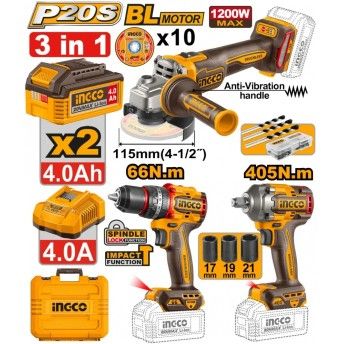 Pack Aparafusadora + Chave impacto + Rebarbadora + 2bat 4Ah + carregador + mala refª CKLI20358E Ing Pack Aparafusadora + Chave impacto + Rebarbadora + 2bat 4Ah + carregador + mala refª CKLI20358E Ing