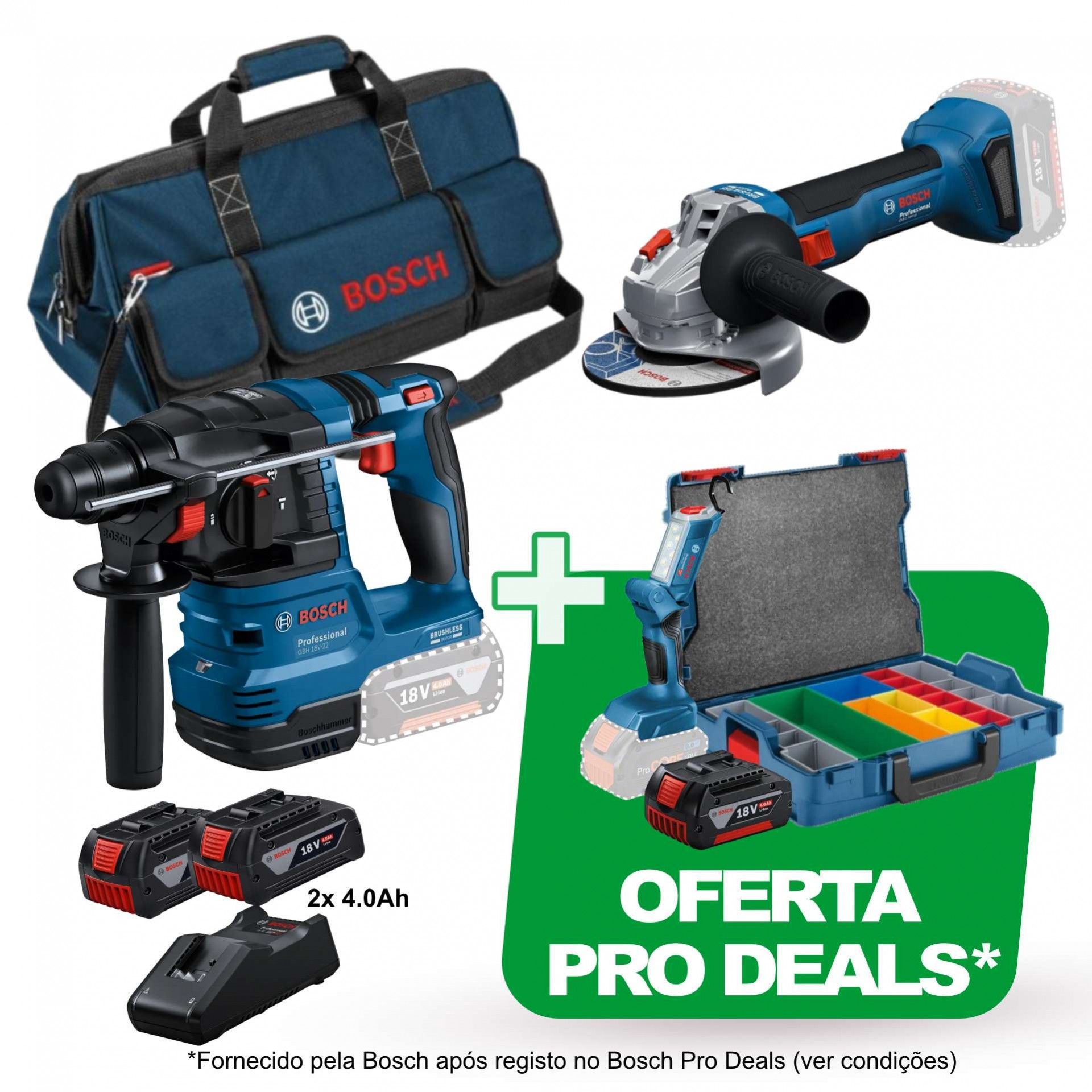 Kit ferramentas a bateria Rebarbadora GWS 18V-8 + Martelo GBH 18V-22 Professional + Oferta ProDeals