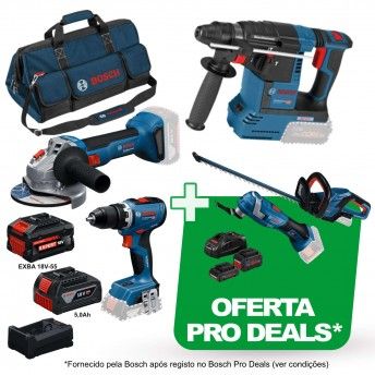 Kit Aparafusadora GSR 18V-65 + Rebarbadora GWS 18V-11 + Martelo GBH 18V-26 + 1bat 18V 5.0 Ah + 1 ba Kit Aparafusadora GSR 18V-65 + Rebarbadora GWS 18V-11 + Martelo GBH 18V-26 + 1bat 18V 5.0 Ah + 1 ba