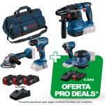 Kit ferramentas sem fio Aparafusadora GSR 18V-45 + Rebarbadora GWS 18V-8 + Martelo GBH 18V-22 Profes