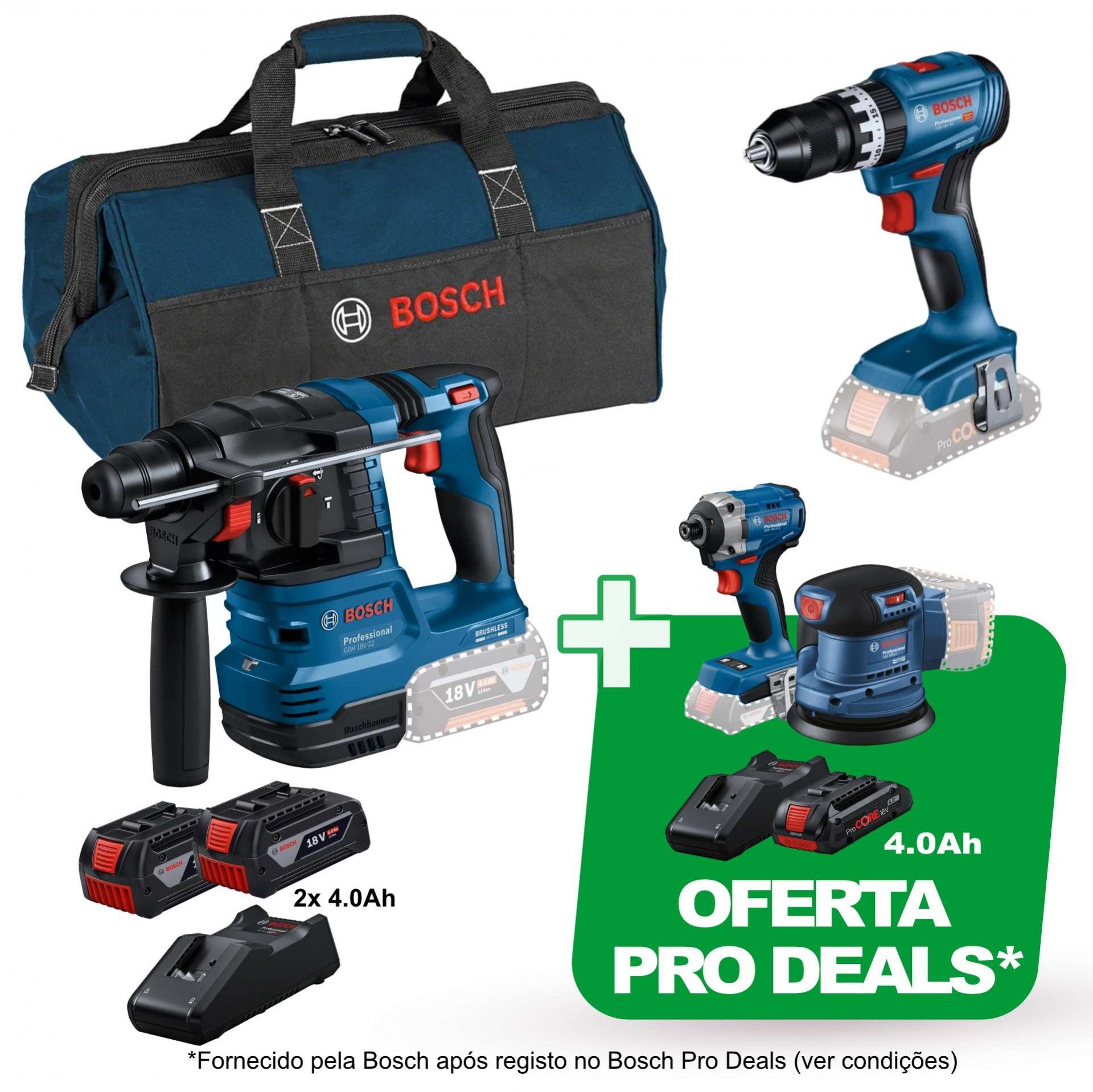 Kit de 2 ferramentas 18V: GSB 18V-45 + GBH 18V-22 + 2x4.0Ah + GAL 18V-40 (C) Professional + Oferta P