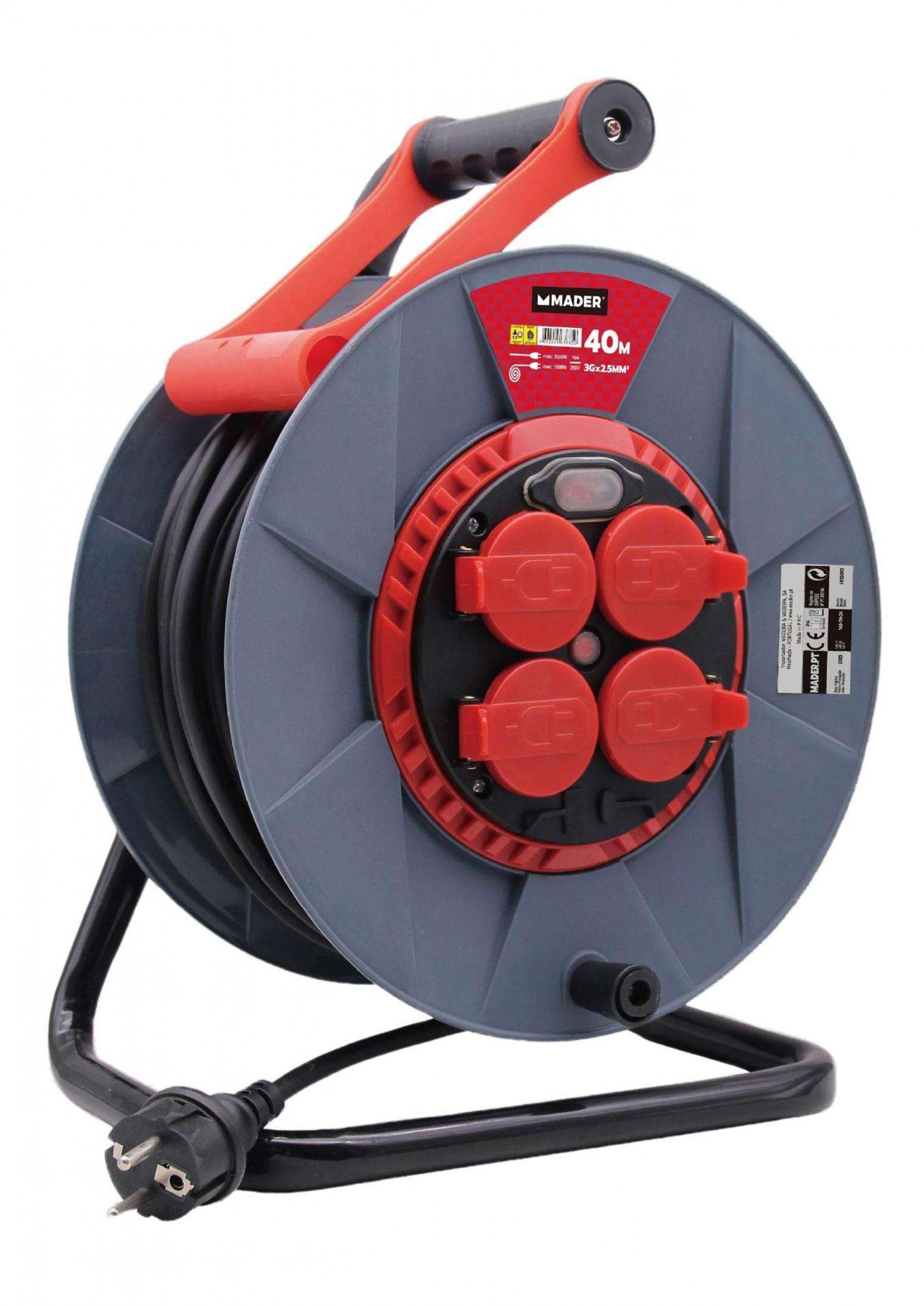 Extensão Elétrica, Enrolador Plástico, 40m, 3G2,5mm² refª 63885 MADER