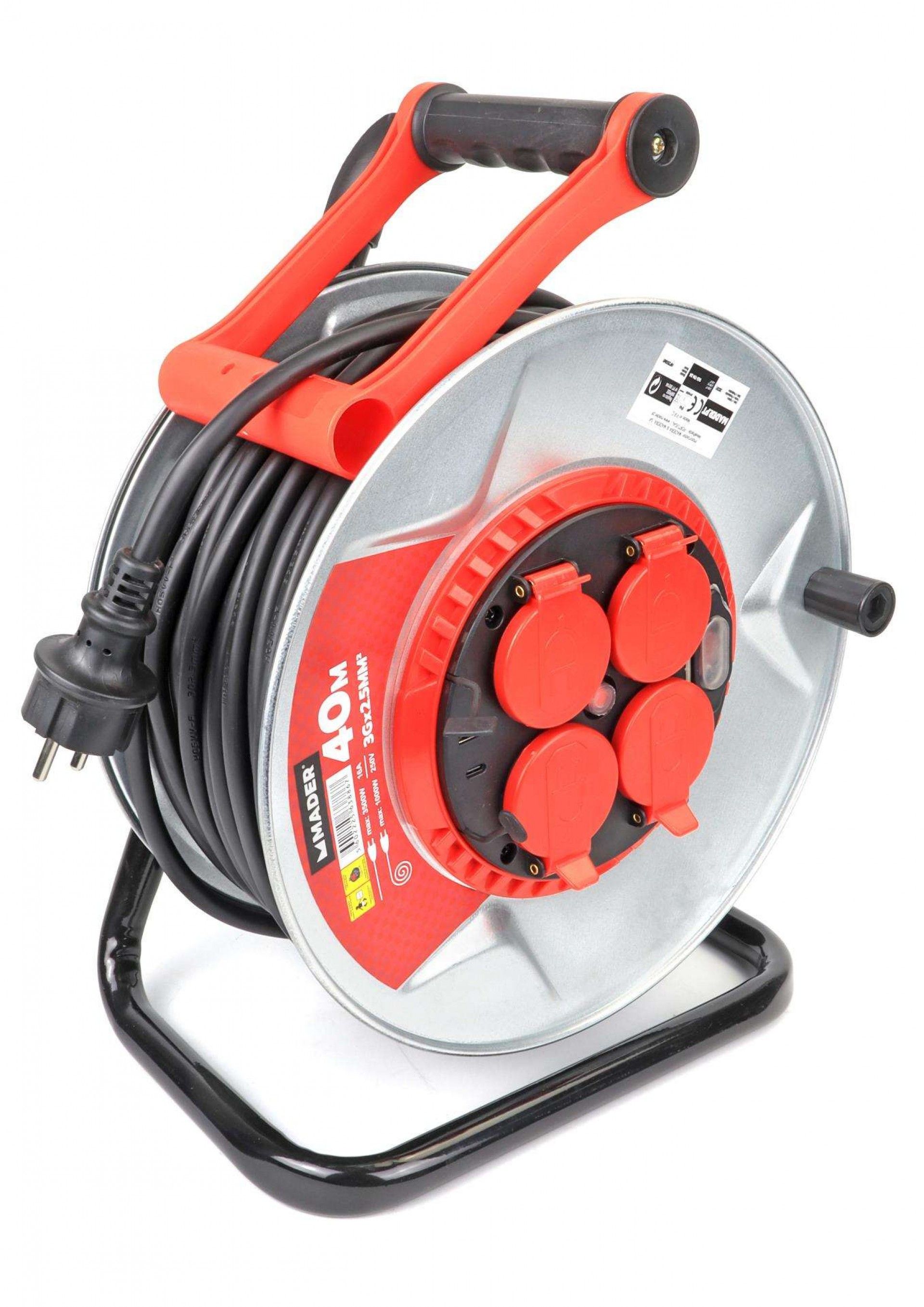 Extensão Elétrica, Enrolador Metal, 40m, 3G2,5mm² refª 63886 MADER
